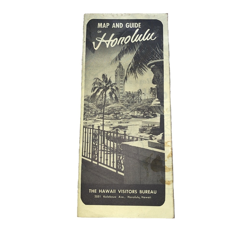 Vintage 1965 Travel Brochure Hawaii Honolulu Map & Guide Paper Ephemera Tiki